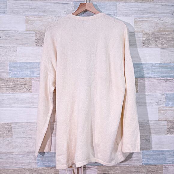 ANN TAYLOR Tie Wrap Sweater Cream Long Sleeve Stretchy Womens XL - Picture 4 of 6